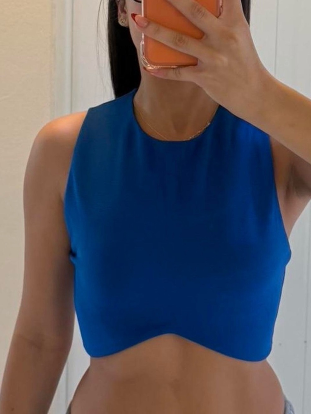 Zara Royal Blue Sleeveless Curved-Hem Crop Top